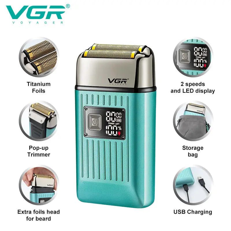 VGR Rechargeable Hair Shaver For Men Wet Dry Face Electric Shaver Beard Electric Razor Bald Head Shaving Machine With Extra Mesh